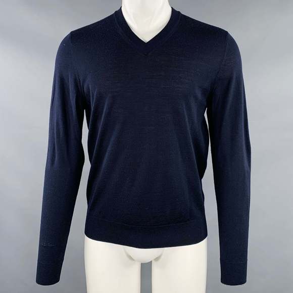 PAUL SMITH Navy Knit Merino Wool V-Neck Pullover - Picture 1 of 6